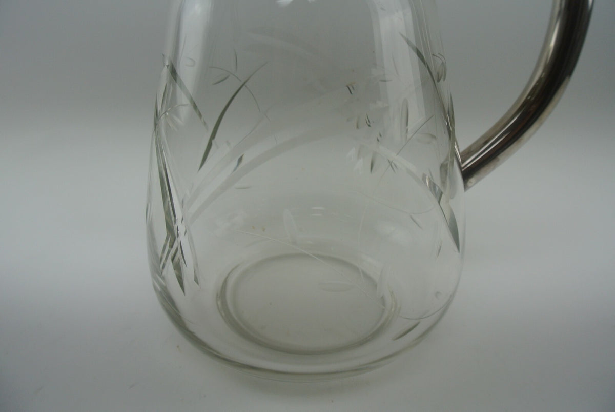 Vintage Big and Heavy 4-1/2 Lbs. Cut Crystal Pitcher With Silver Plated Top