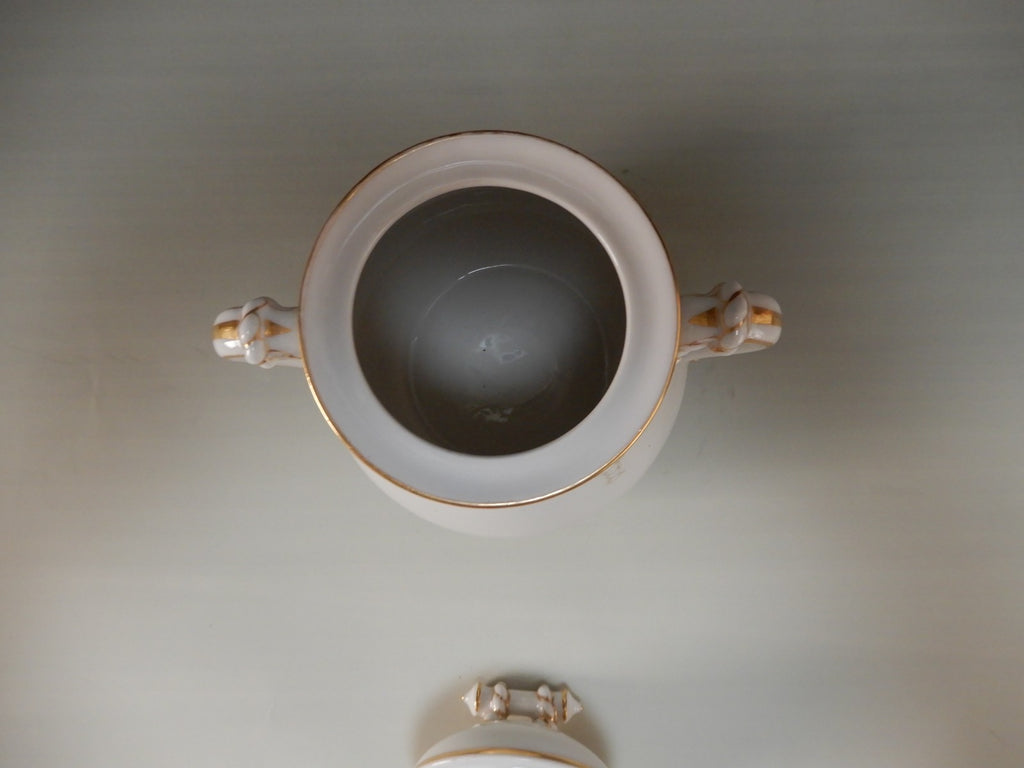 Antique H & Co. Limoges Rope Pattern w/Gold Rims 6-3/4" High Oversize Sugar Bowl