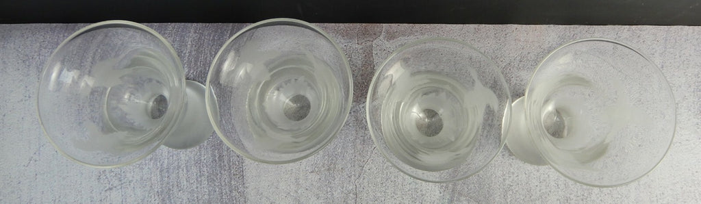 Set of 4 Acid Etched with Flying Gesse/Ducks Glasses Hold 2 oz