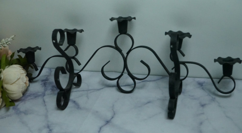 Vintage Metal Wall Candelabra 5 Stick Holder Black Metal
