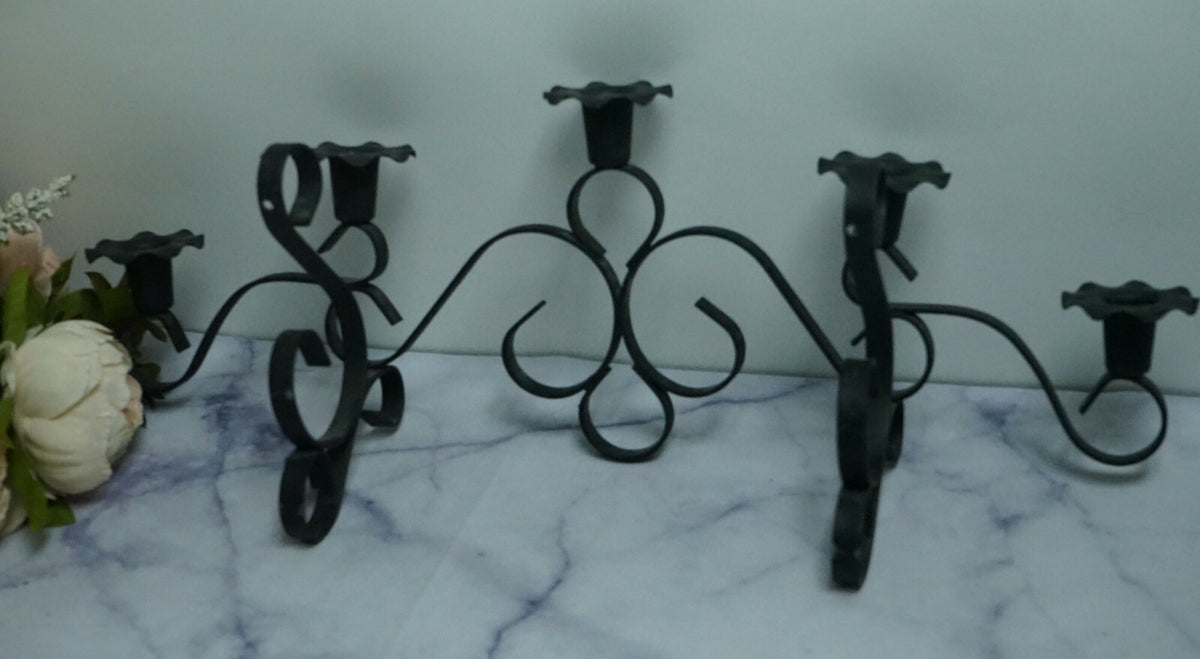 Vintage Metal Wall Candelabra 5 Stick Holder Black Metal