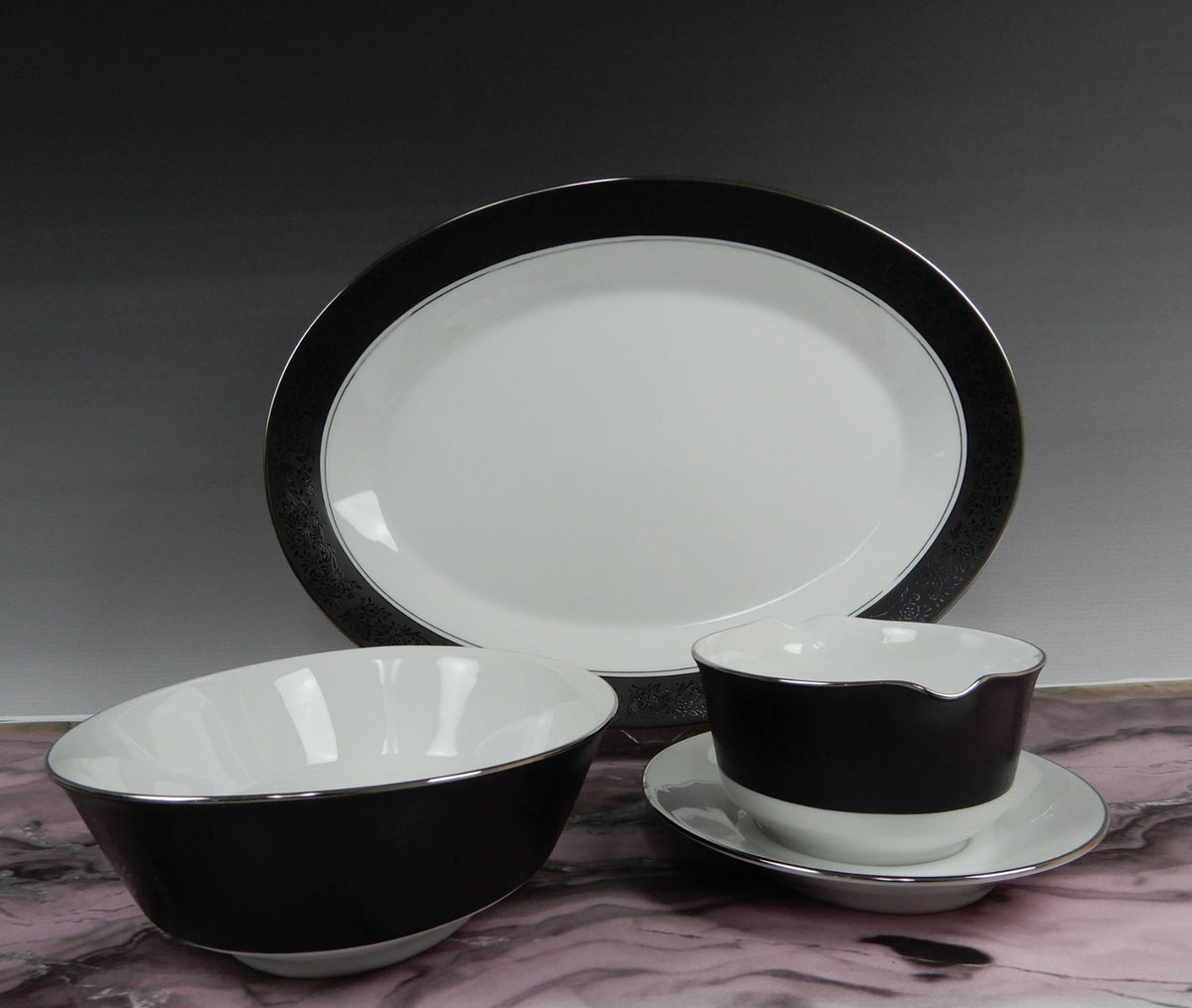 Vintage Set of Noritake "Mirano" 6878- 14" Platter, Oval Bowl,Gravy Boat