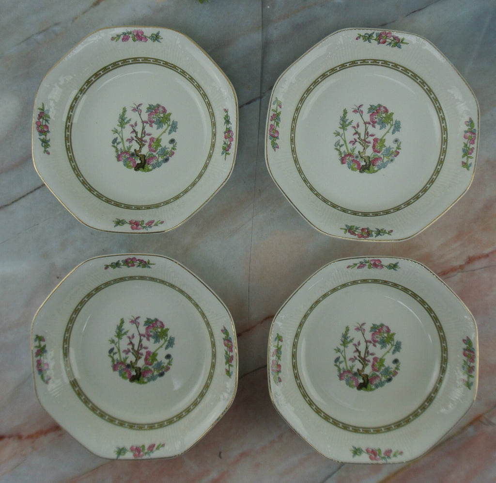 Four J.G. Meakin Sol Soup Bowls with  Indian Tree Center, Greek Key, Octagonal