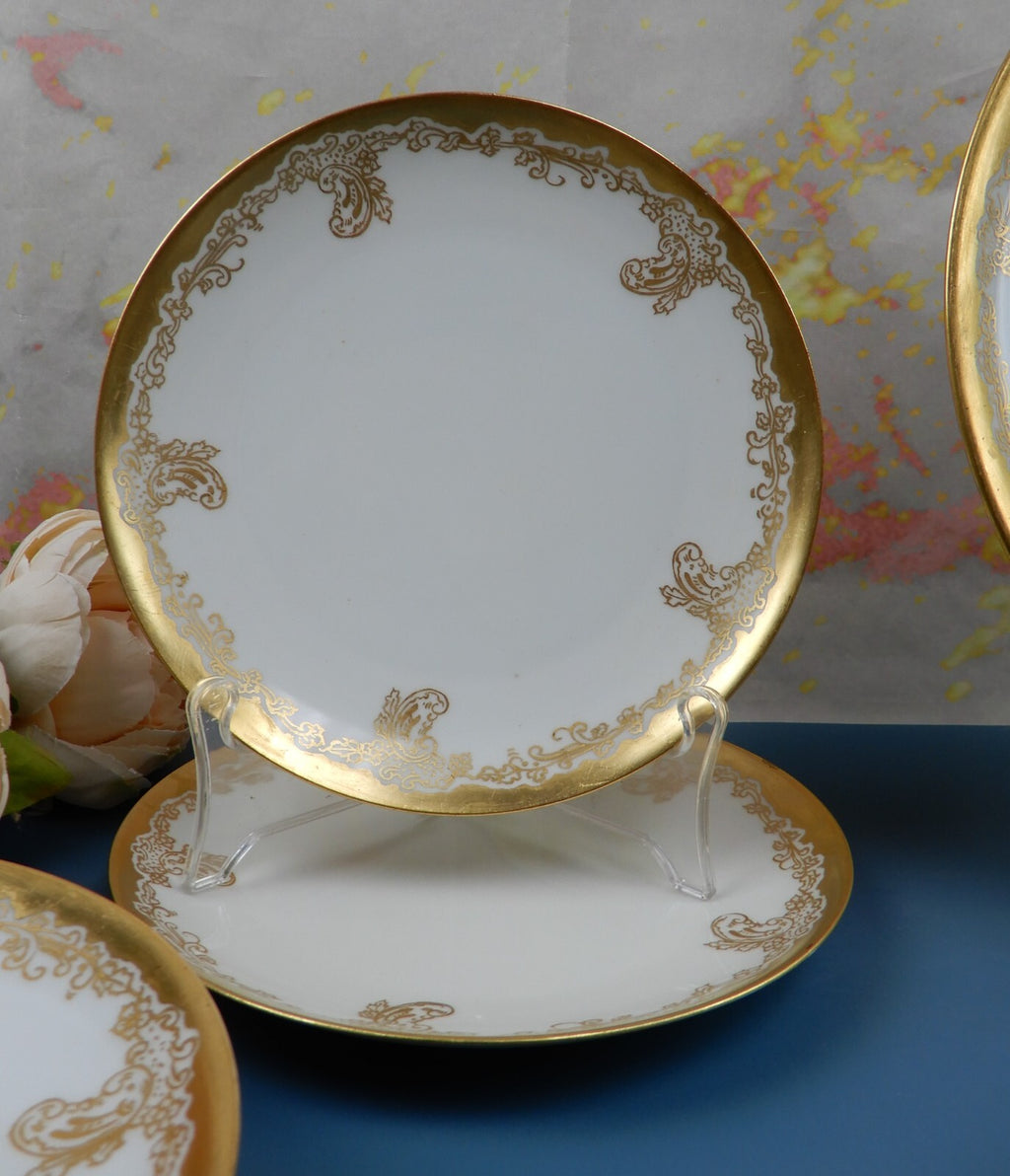 Antique Haviland France Gold Rim Cake Plate and 6 Dessert Plates