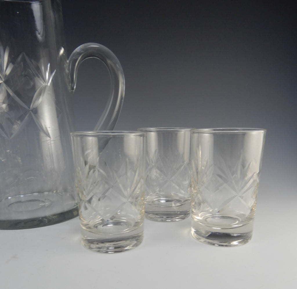 Vintage Clear Glass Set of Pitcher and 6 Juice Glasses