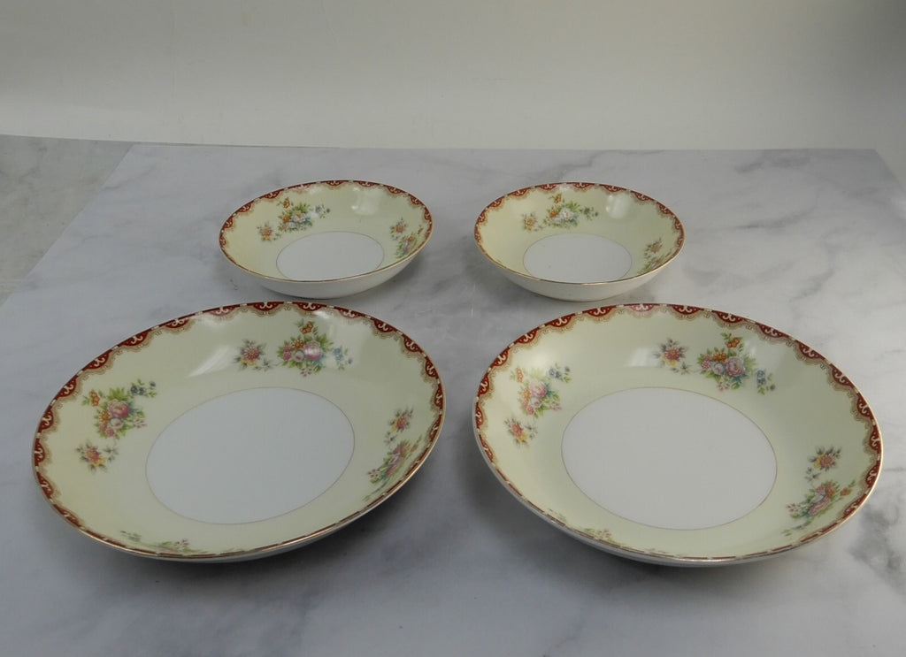 Vintage Meito China Floral Japan Two Soup Bowls and Two Fruit Bowls