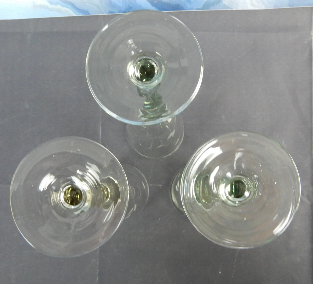 Set of 3 Hand Blown and Etched Glass - Champagne Flute Glasses