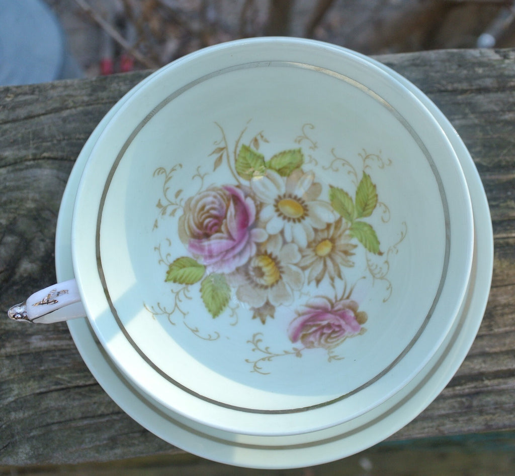 Paragon “ HM The Queen & HM Queen Mary”Light Green Floral Cup And Saucer England