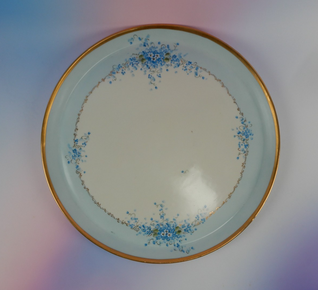Vintage German Blue Forget Me Not  Hand Painted Round 12-1/4" Cake Platter