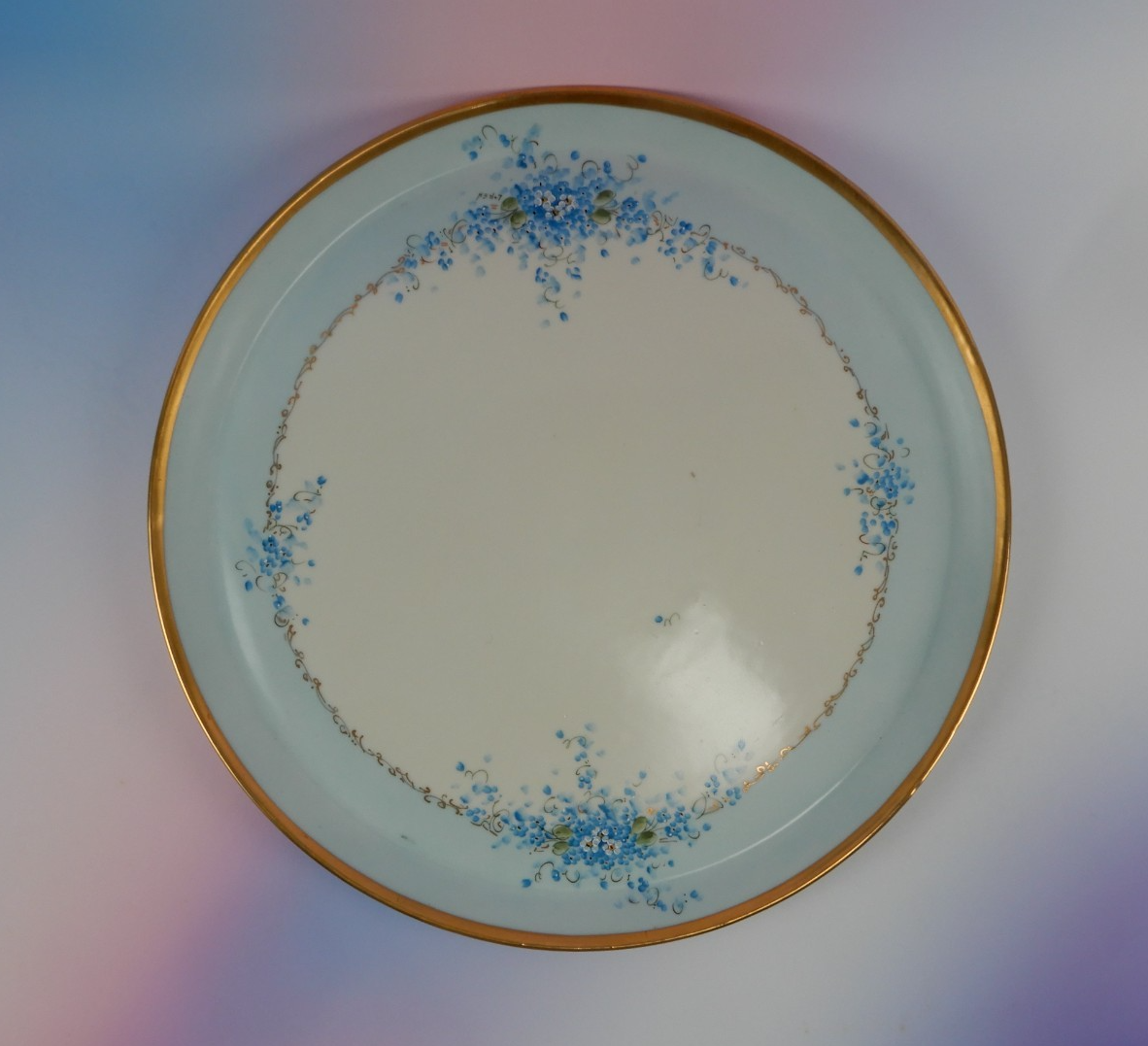 Vintage German Blue Forget Me Not  Hand Painted Round 12-1/4" Cake Platter