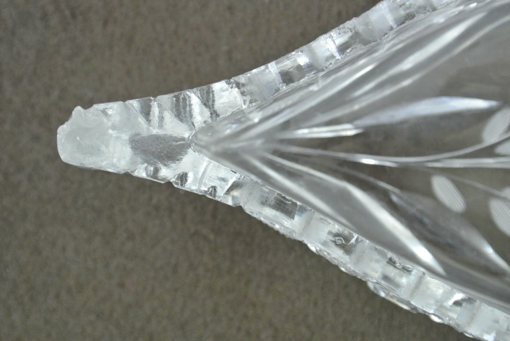 Antique American Cut Glass Boat Shaped Dish Daisy Buttons