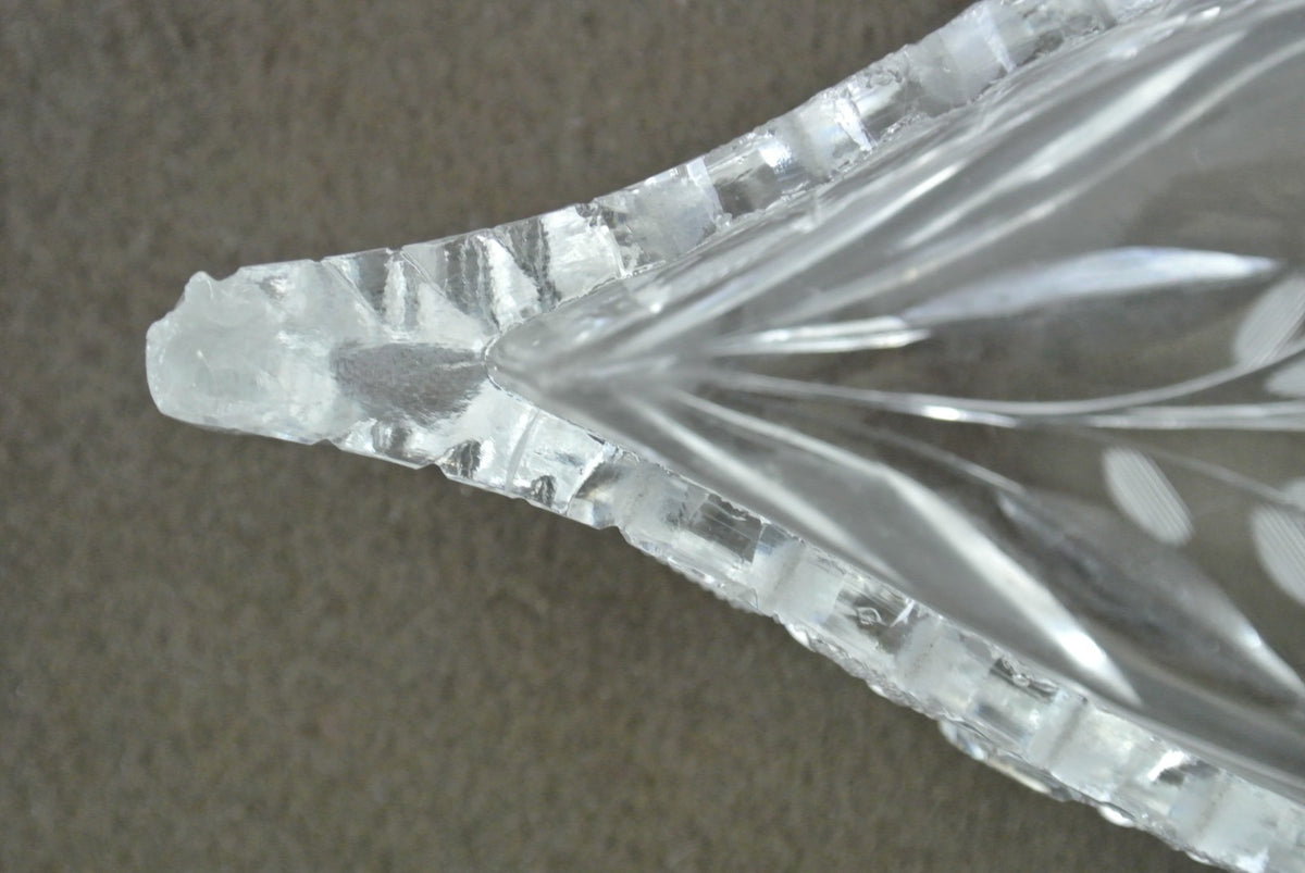Antique American Cut Glass Boat Shaped Dish Daisy Buttons