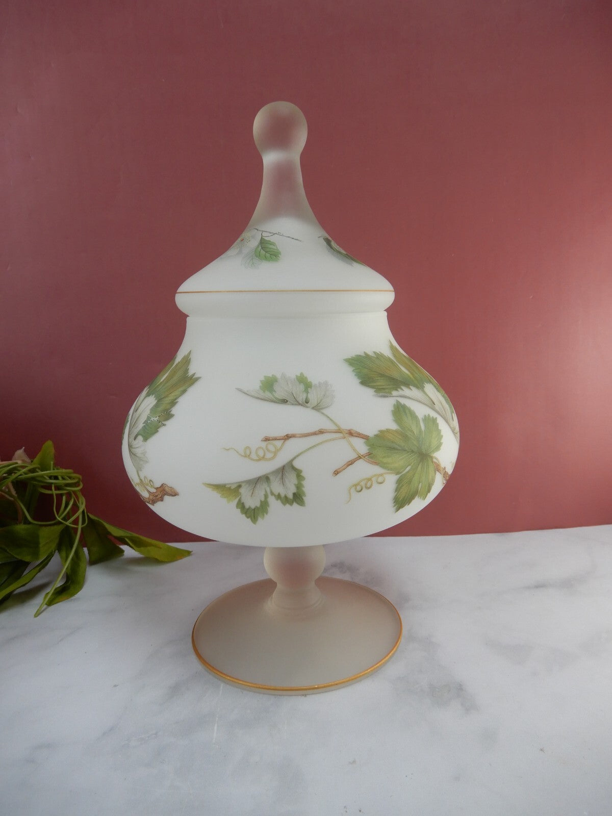 Vintage Norleans Italy Covered Compote Satin Frosted Glass Pedestal Candy Dish