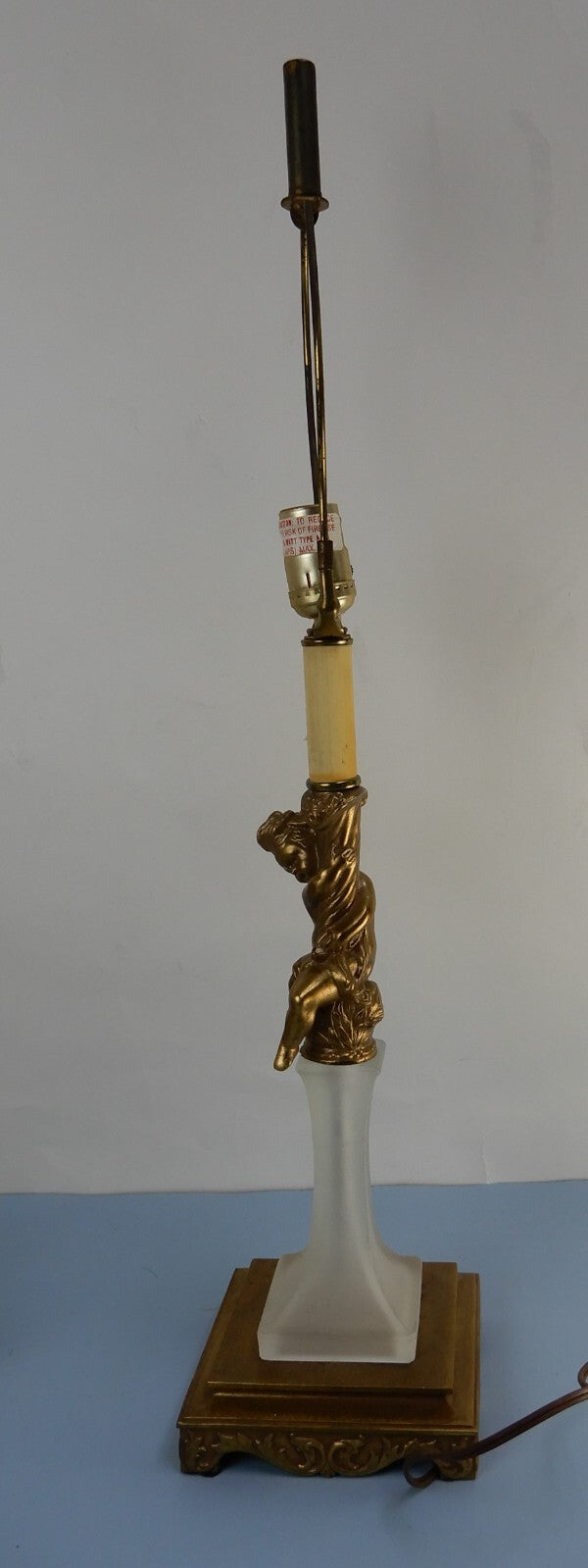 Vintage Tall Cherub Brass and Frosted Glass 3- Way Table Lamp