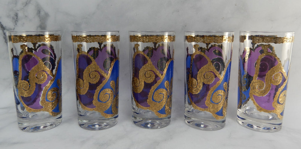Seven Georges Briard Signed Mid-Century Apple and Pear Pageant Highball Glasses