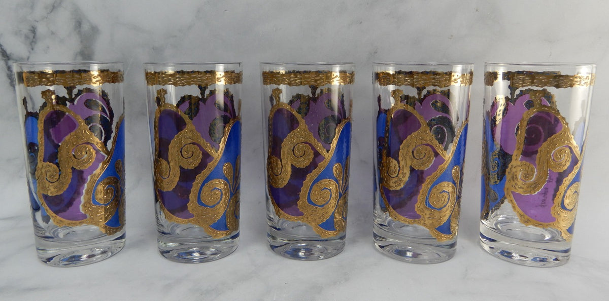 Seven Georges Briard Signed Mid-Century Apple and Pear Pageant Highball Glasses