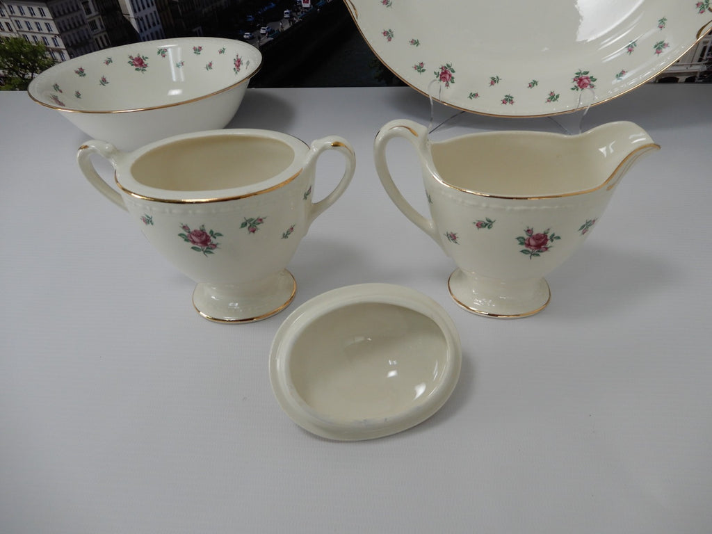 Vtg. Homer Laughlin Eggshell Georgian Rambler Rose Platter, Bowl,Sugar & Creamer