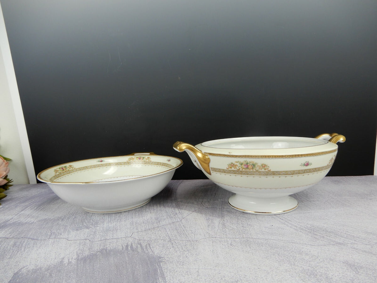 Vintage Hand Painted Meito China Set of Two Bowls One is Missing The Lid