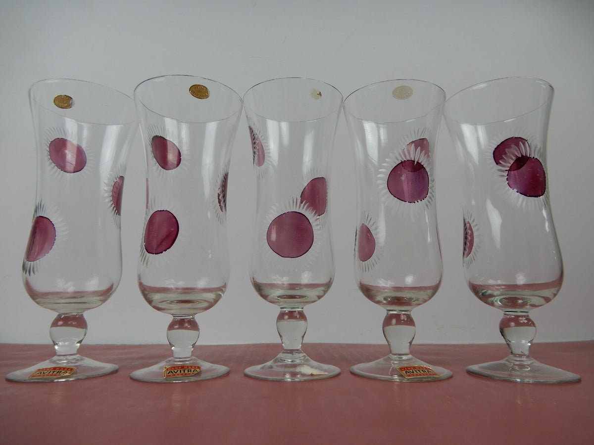 Vintage AVITRA Handmade Etched Glass Cocktail Glass Set of (5) Made in Bulgaria