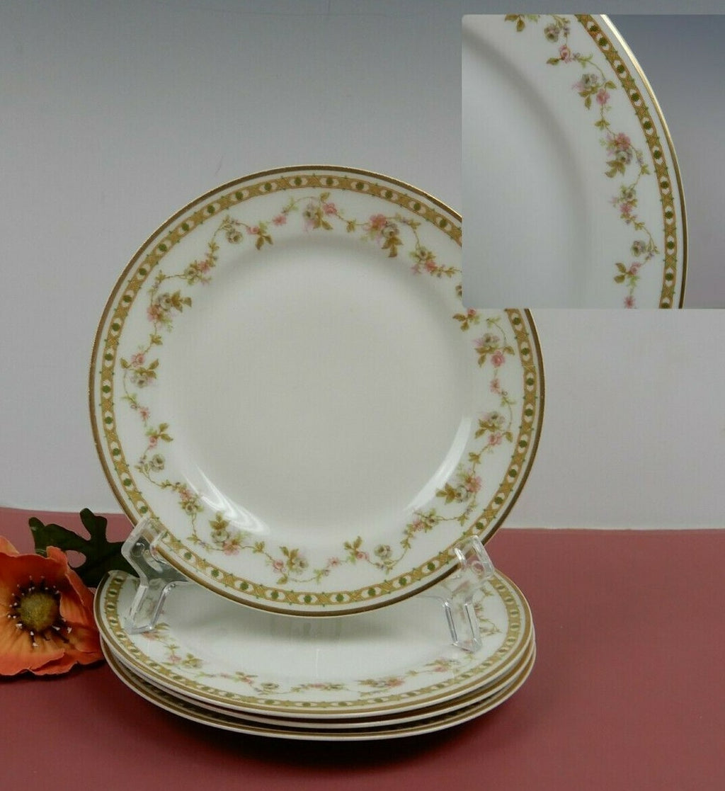 Theodore Haviland Limoges France Set of 4 Pink Roses B/B Plates w/ Gold Trim
