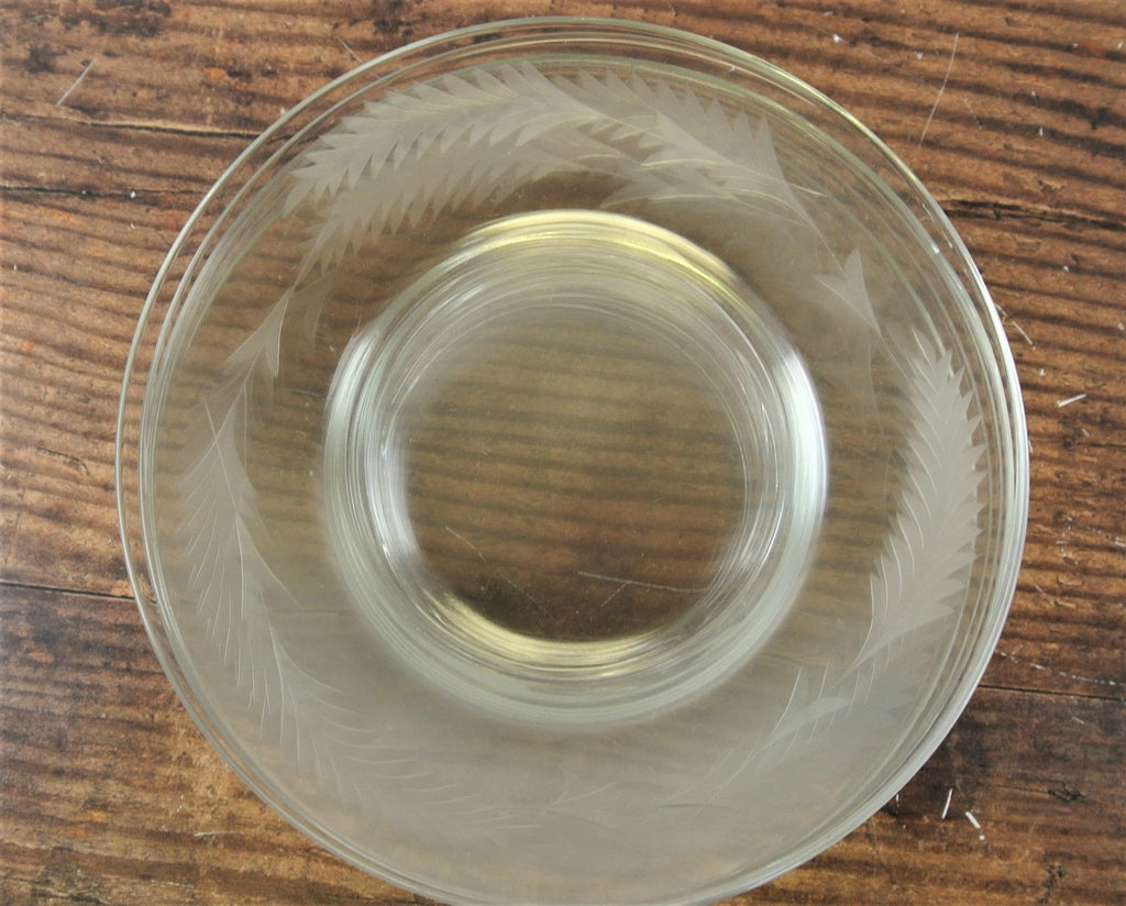 7 Clear 8" Dining Room Set Glass Plates Set With Leaf Pattern Etched