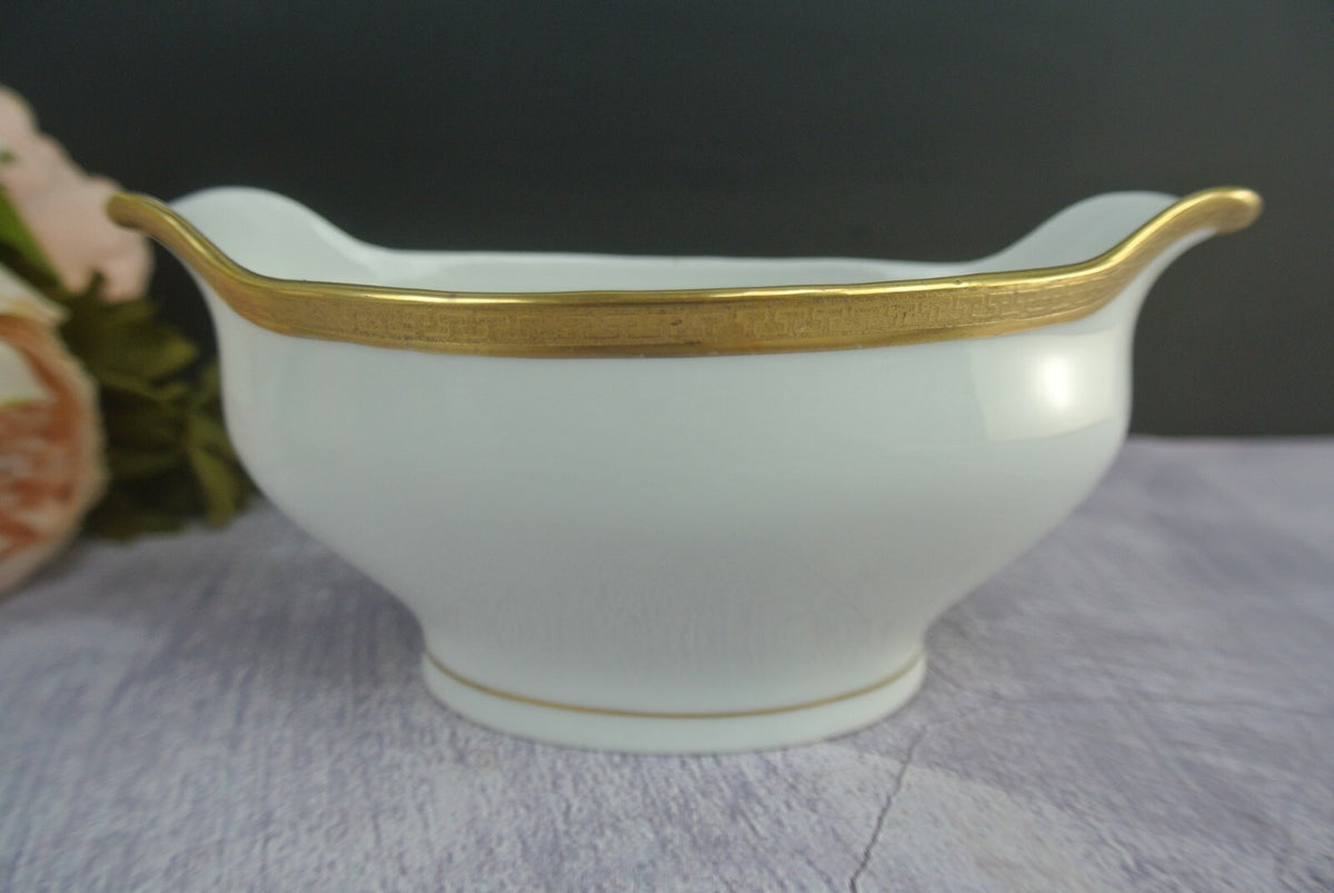 Vintage O&EG Royal Austria Greek Key Gold Trim Gravy Boat W/ Underplate
