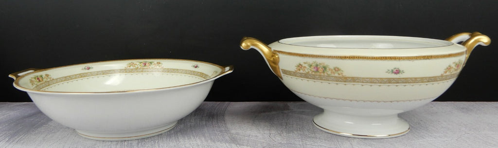 Vintage Hand Painted Meito China Set of Two Bowls One is Missing The Lid