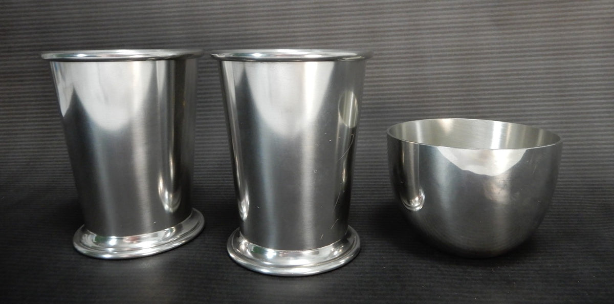 Kirk Stieff English Pewter 2 Julep Cups  and one Jefferson Cup w/Gold Ducks