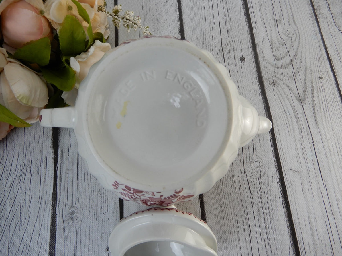 Vintage Johnson Bros. Indies White/ Pink Floral Ironstone Tea Pot England