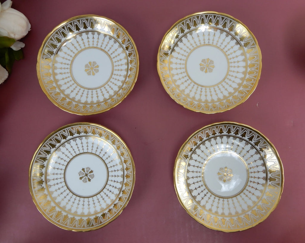 4 Antique Cauldon England 12oz Cups & Saucers Gold for Rich-Briggs.Co Boston