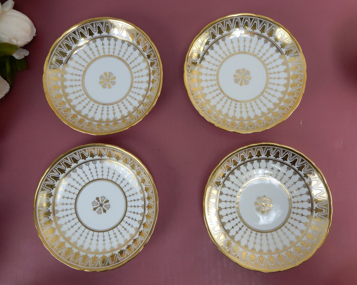 4 Antique Cauldon England 12oz Cups & Saucers Gold for Rich-Briggs.Co Boston