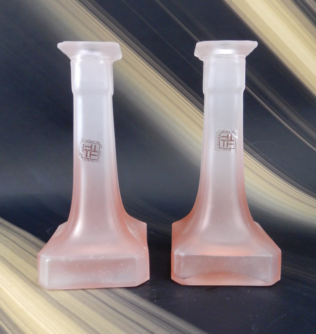 Taitu Italy Pink Frosted Blush Glass Taper Candleholder