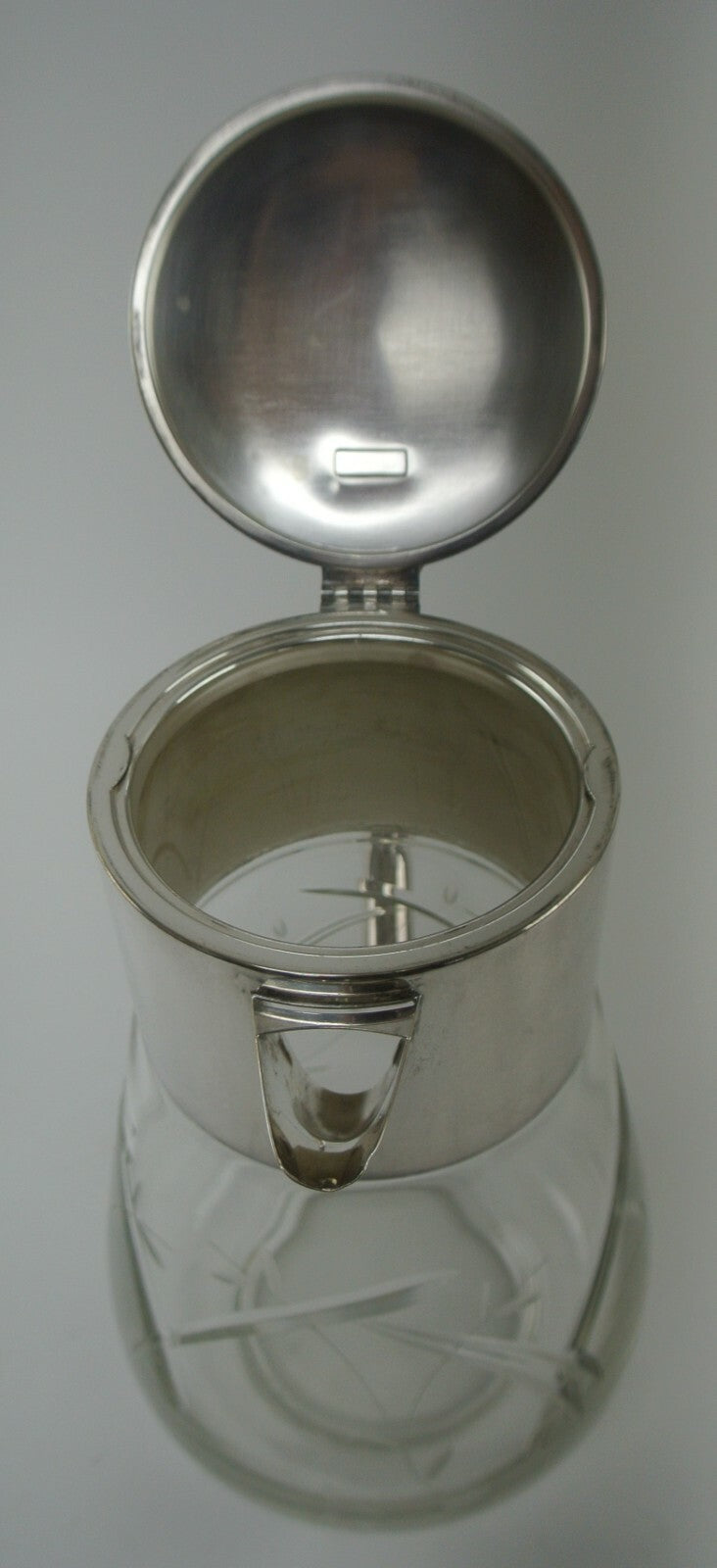Vintage Big and Heavy 4-1/2 Lbs. Cut Crystal Pitcher With Silver Plated Top