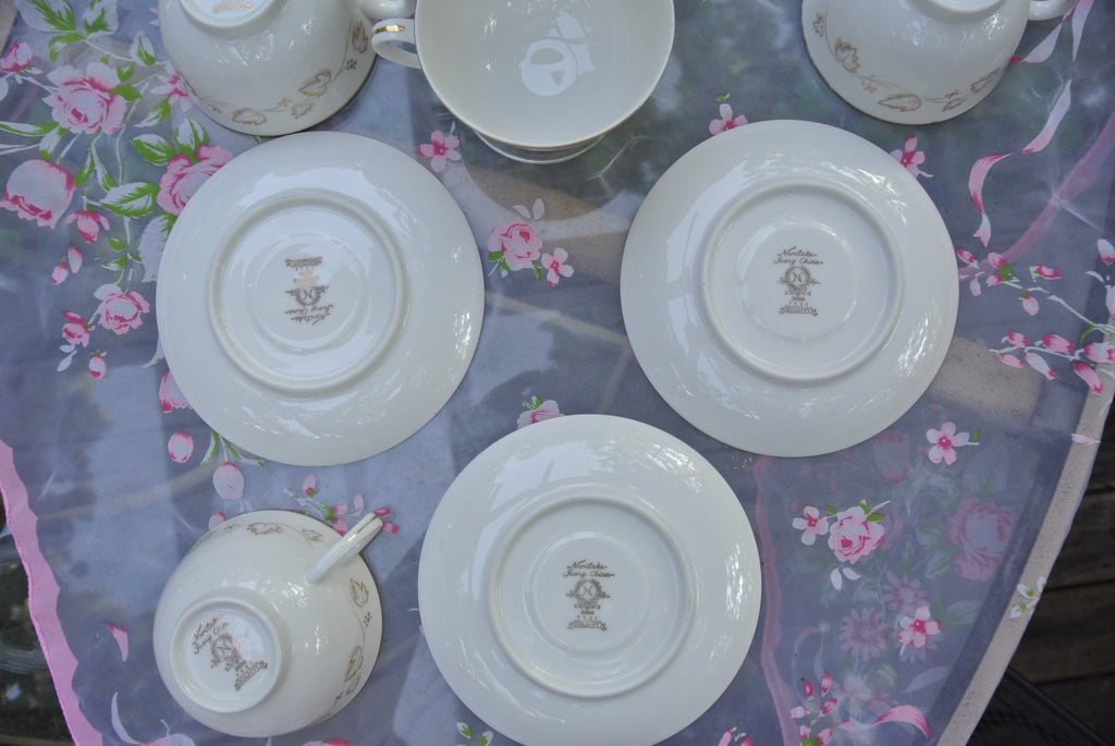 Set of 4 Noritake Ivory China Cups and Saucers "Gold Ivy" Pattern #7531
