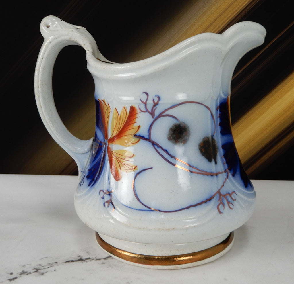1856 Edward Walley Niagara Shape Flow Blue,Leaves & Berries Ironstone Creamer