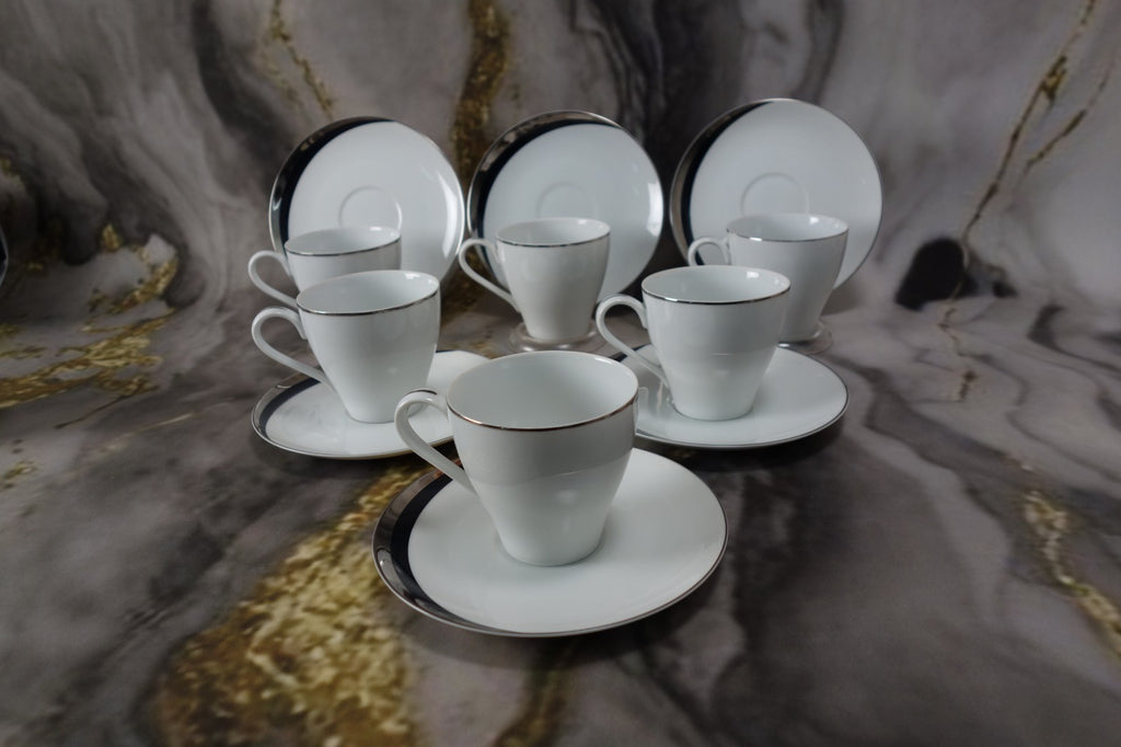 Set of 6 Cups and Saucers Mikasa Platinum Fascination Pattern Made in Japan