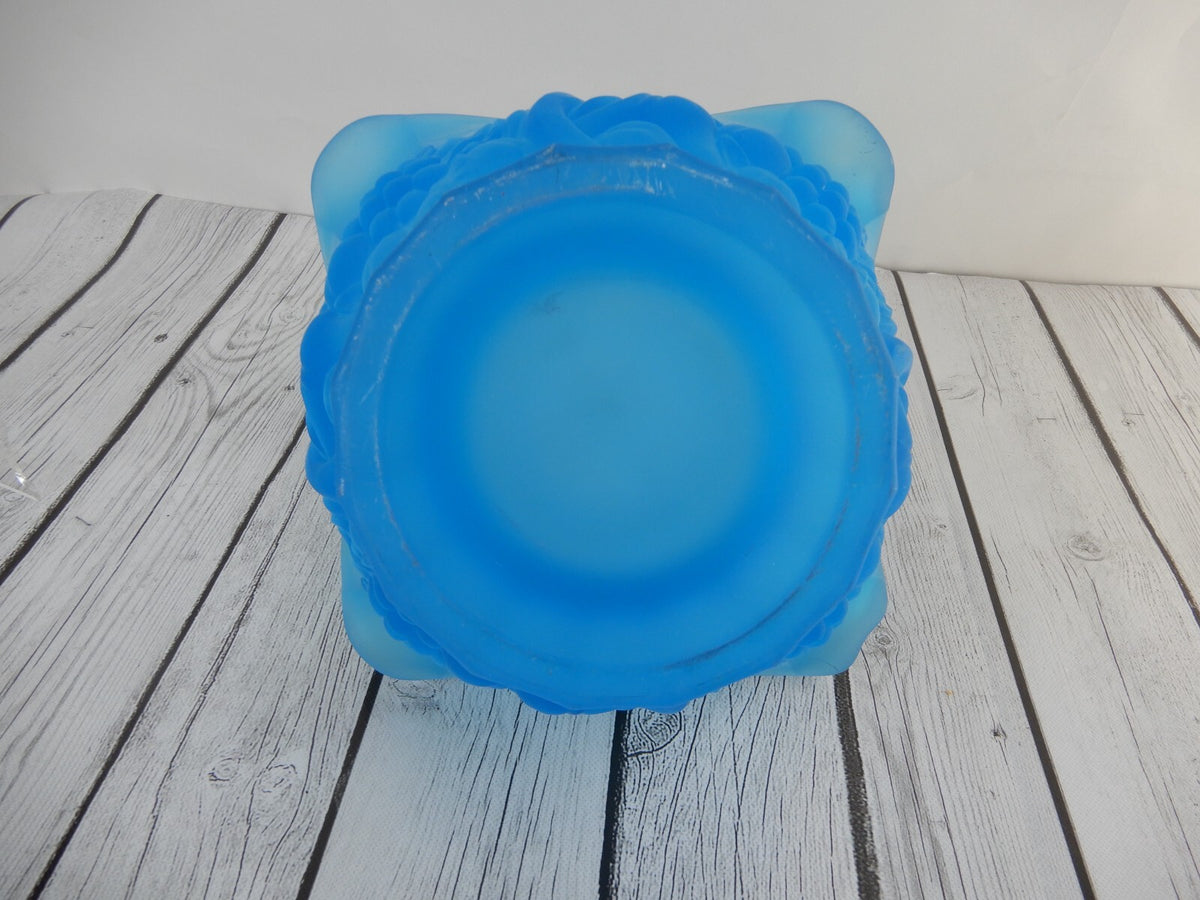 Vintage Fenton Blue Satin Glass Fruit Basket with Handle, 11-1/2” x 8” x 8-1/2”