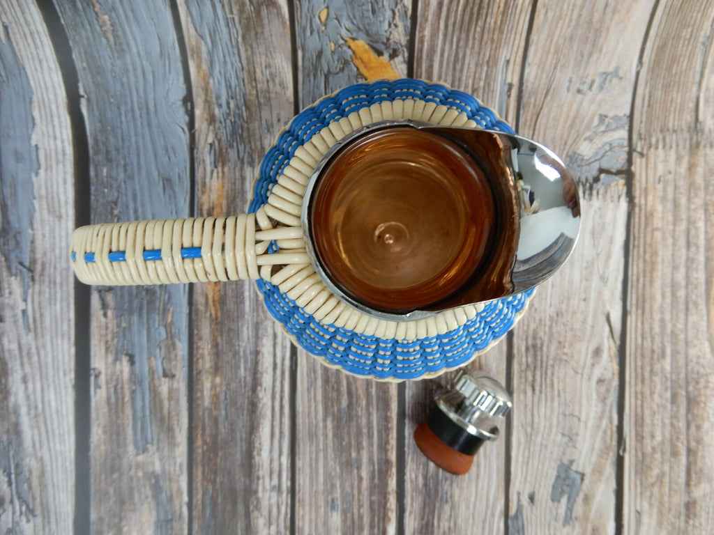 Vintage Plastic Wicker Wrapped 4 Cup Thermos