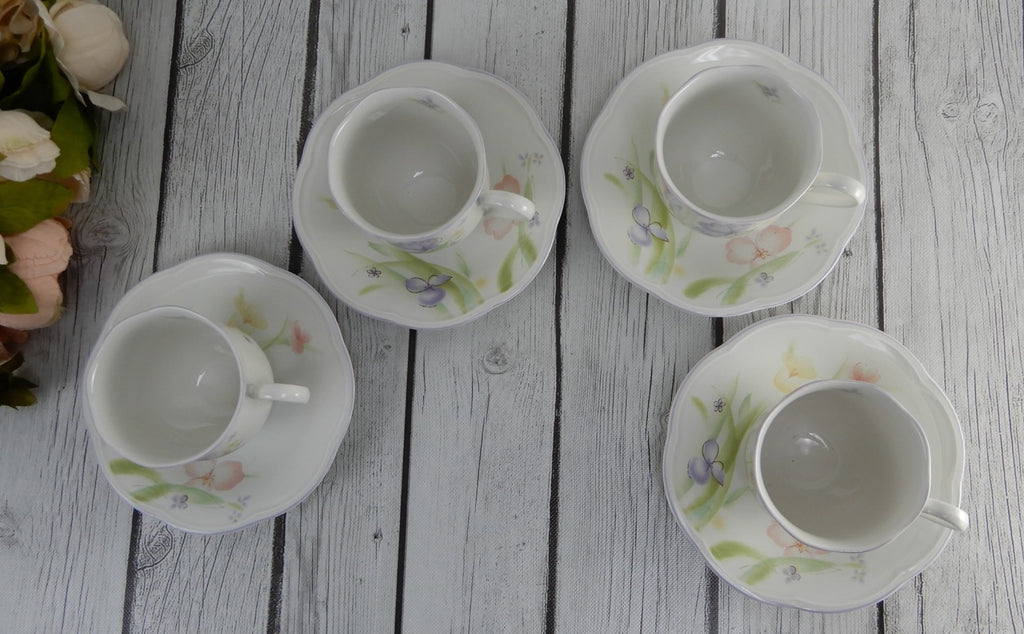 Set of  4 Mikasa Rondo "Water Colors" Pattern EG 911 Cups and Saucers