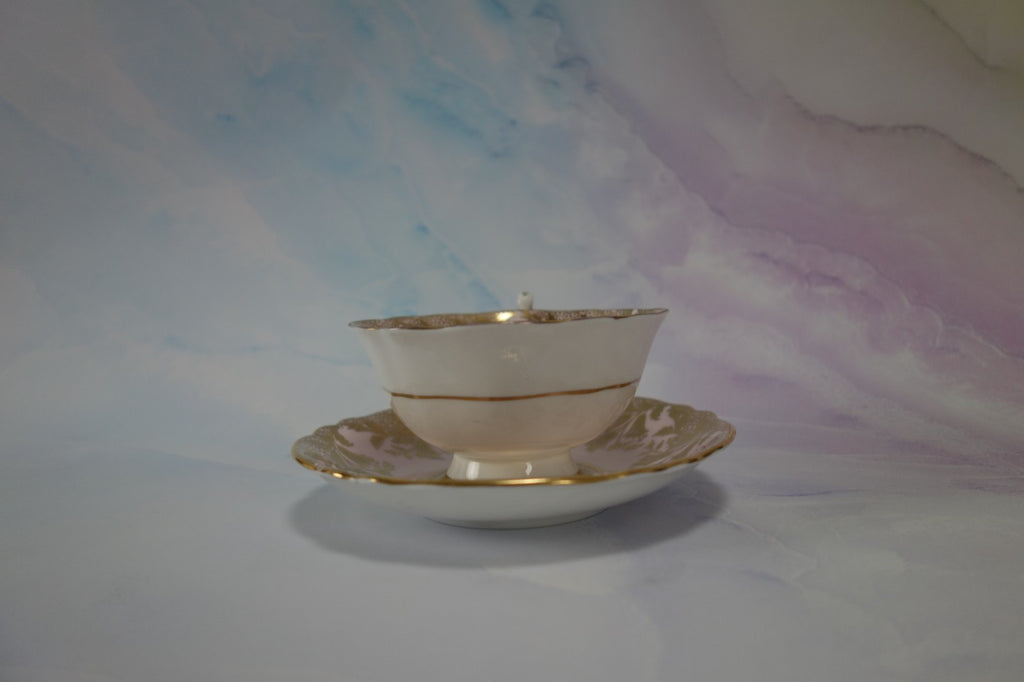 Paragon “ HM The Queen & HM Queen Mary” Light Pink Gold Filigre Cup And Saucer
