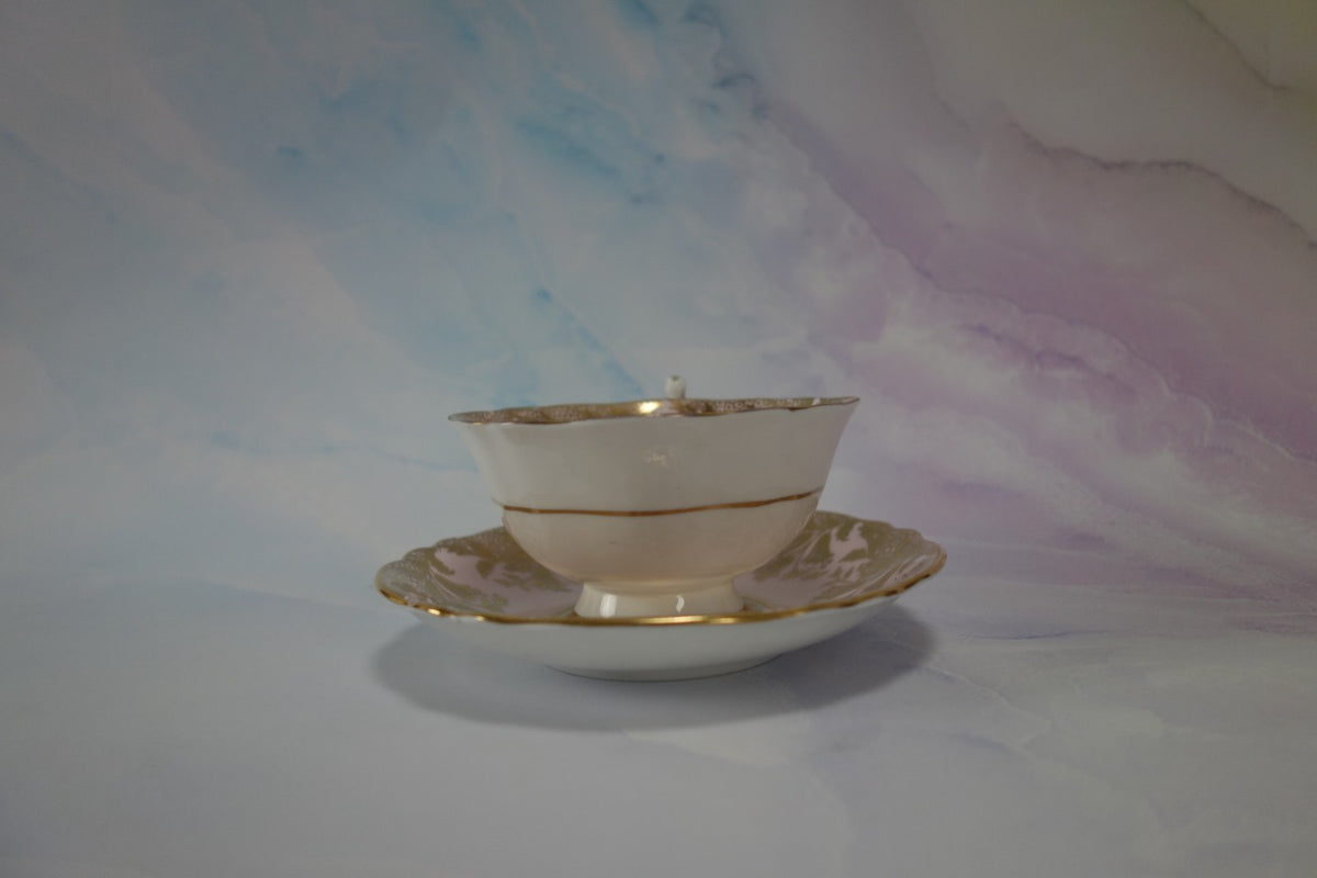 Paragon “ HM The Queen & HM Queen Mary” Light Pink Gold Filigre Cup And Saucer