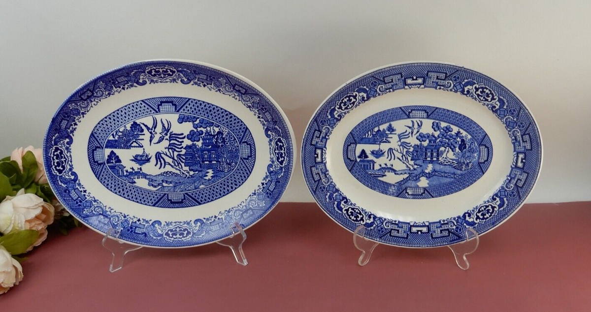 Homer Laughlin Blue Willow 11-3/4" Platter and 13" No Mark Platter