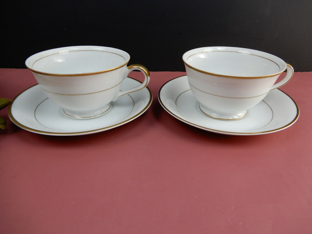 Set Of 4 Shofu China Footed Cup And Saucer W/ Gold Trim