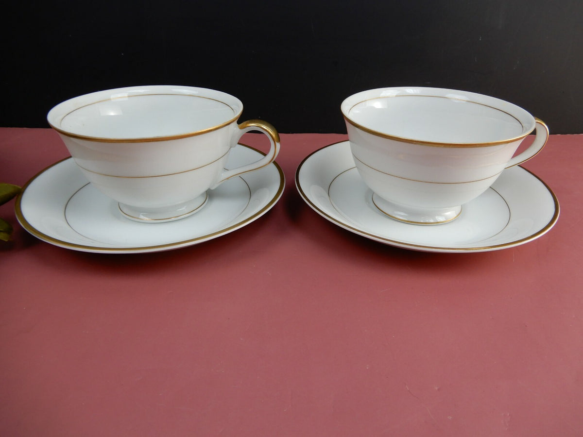 Set Of 4 Shofu China Footed Cup And Saucer W/ Gold Trim