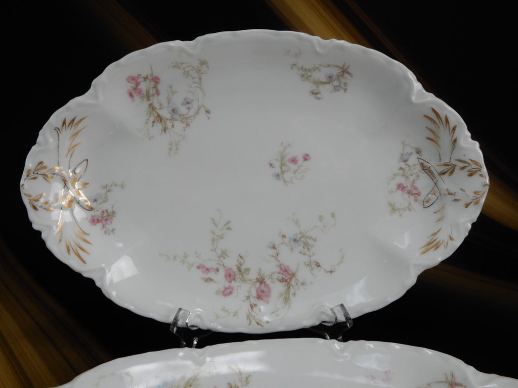 Set of 2 Haviland Limoges Pink and Blue Flowers 11-3/8" Serving Platters Chipped