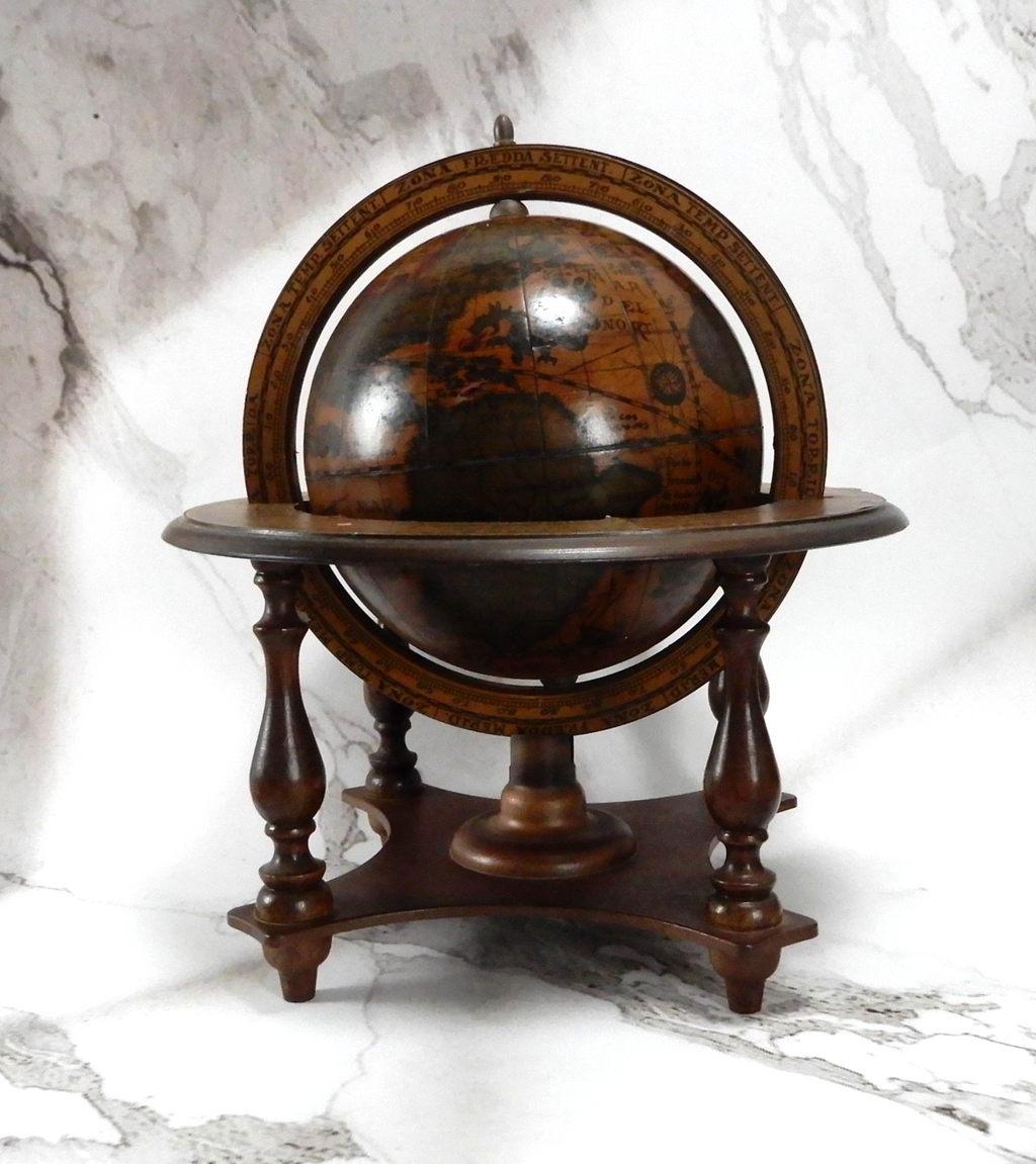 Vtge Italian Zodiac Celestial Globe Wood Stand Made in Italy Old World Decor 10"
