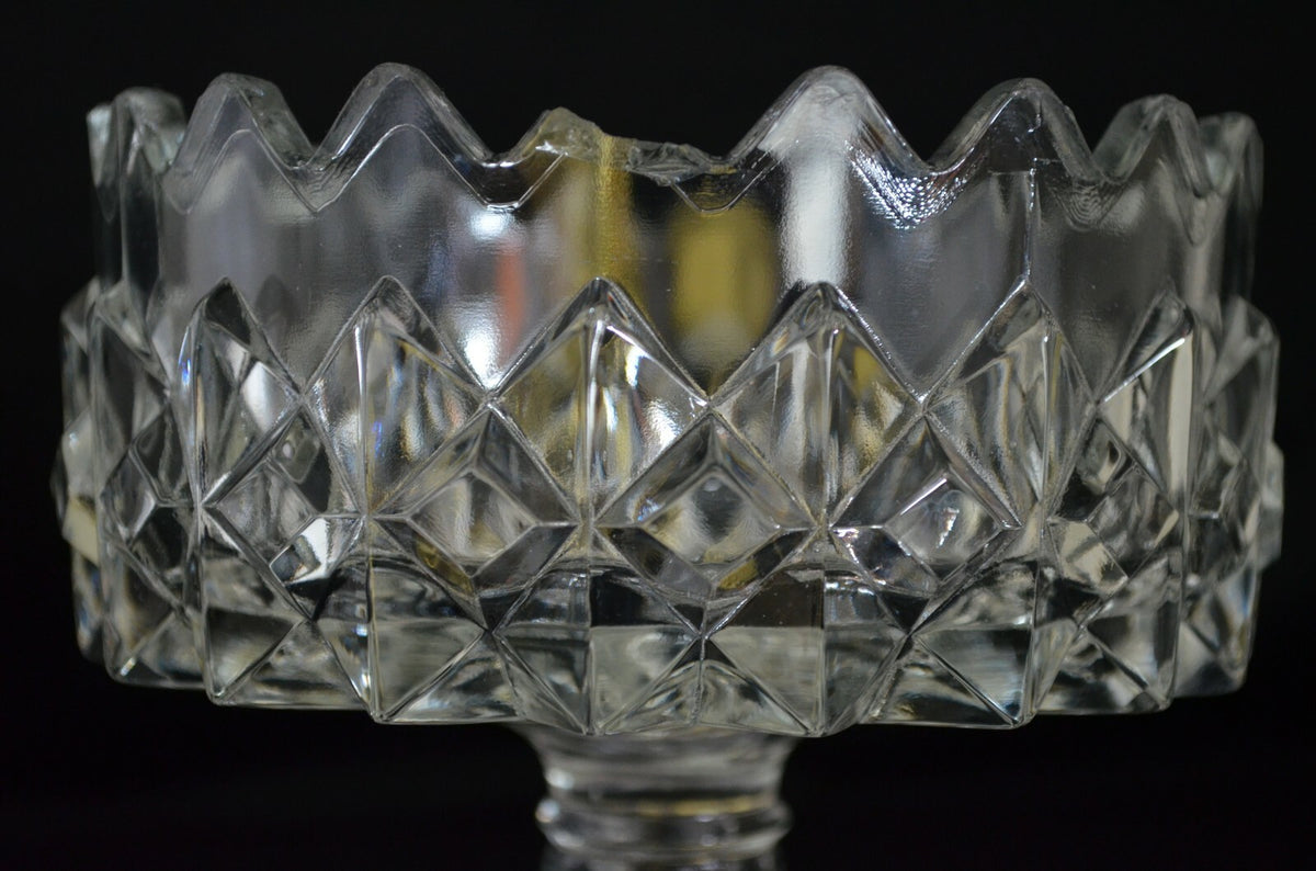 Gillinder Pressed Glass Lidded Pedestal Compote Diamond Design Sawtooth