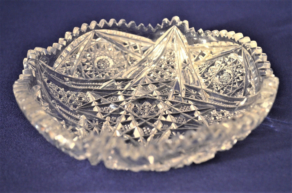 Vintage Cut Crystal Shallow Bowl w. Star Designs 6"