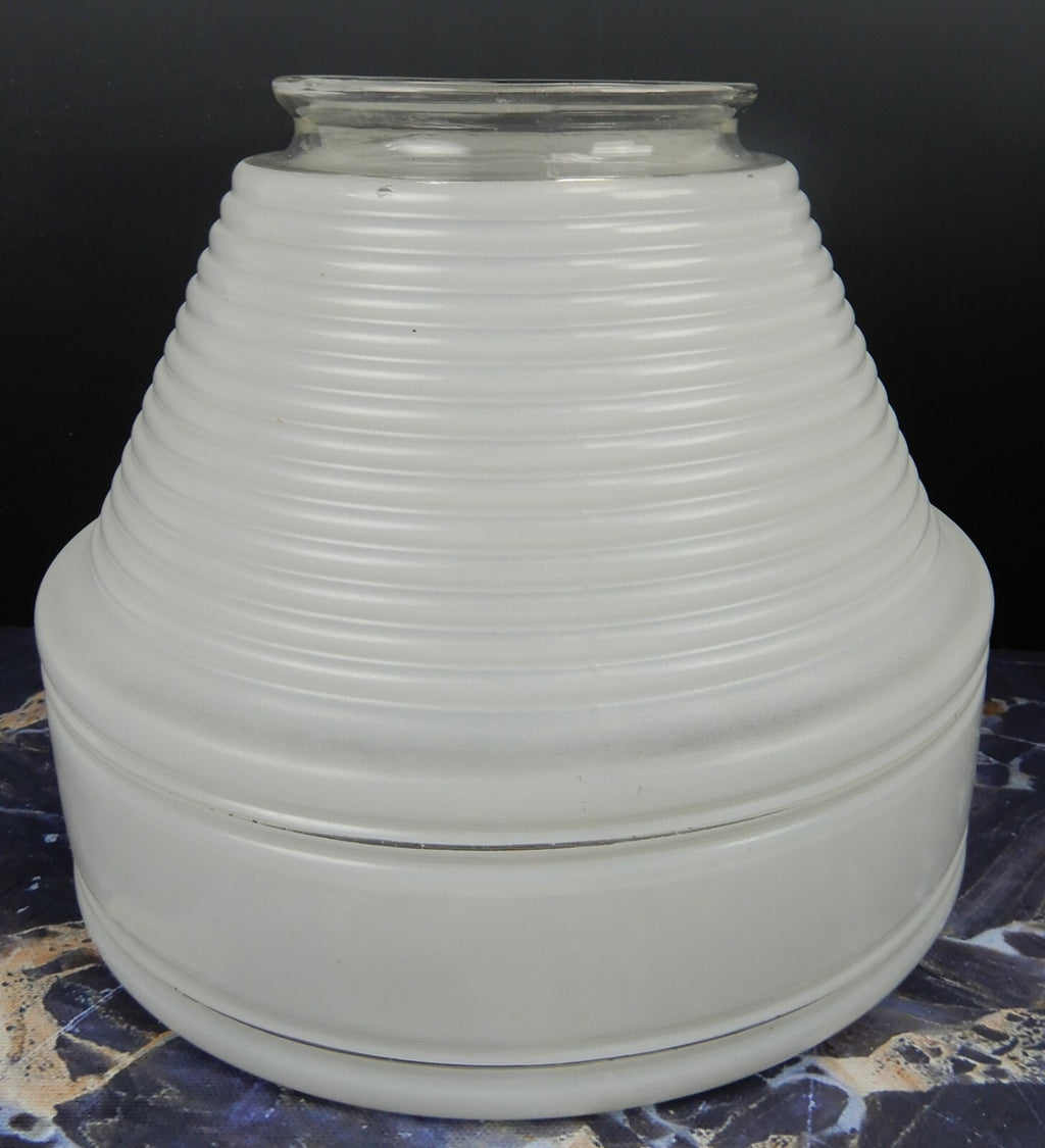 Vintage Tall Ceiling White & Clear Glass Shade 8" Diameter