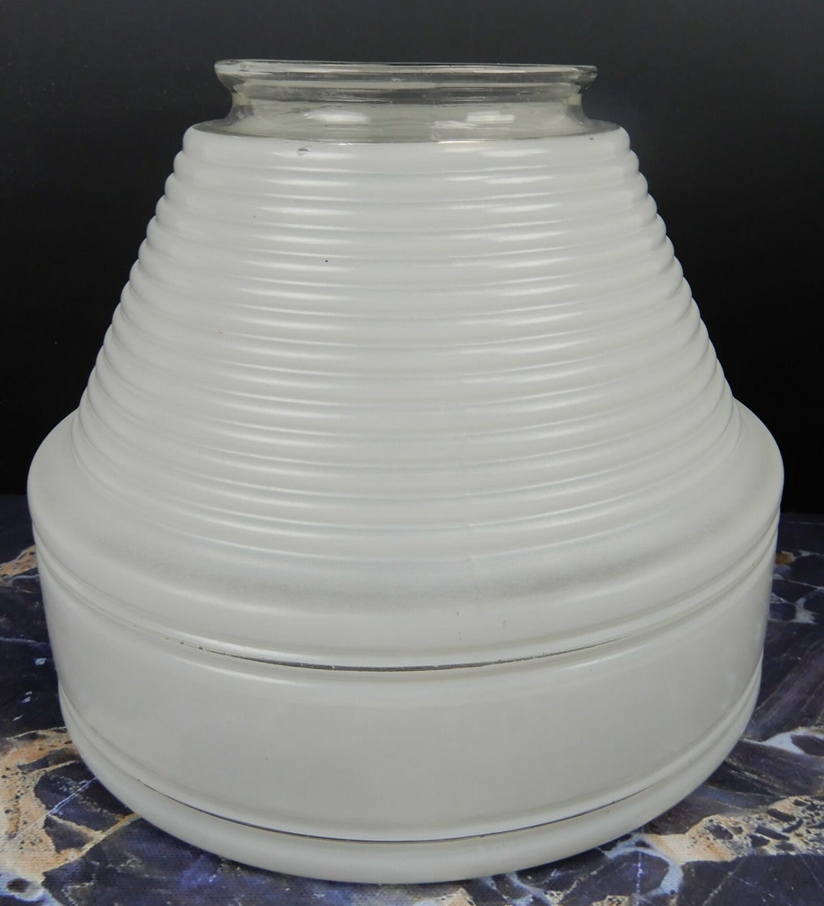 Vintage Tall Ceiling White & Clear Glass Shade 8" Diameter